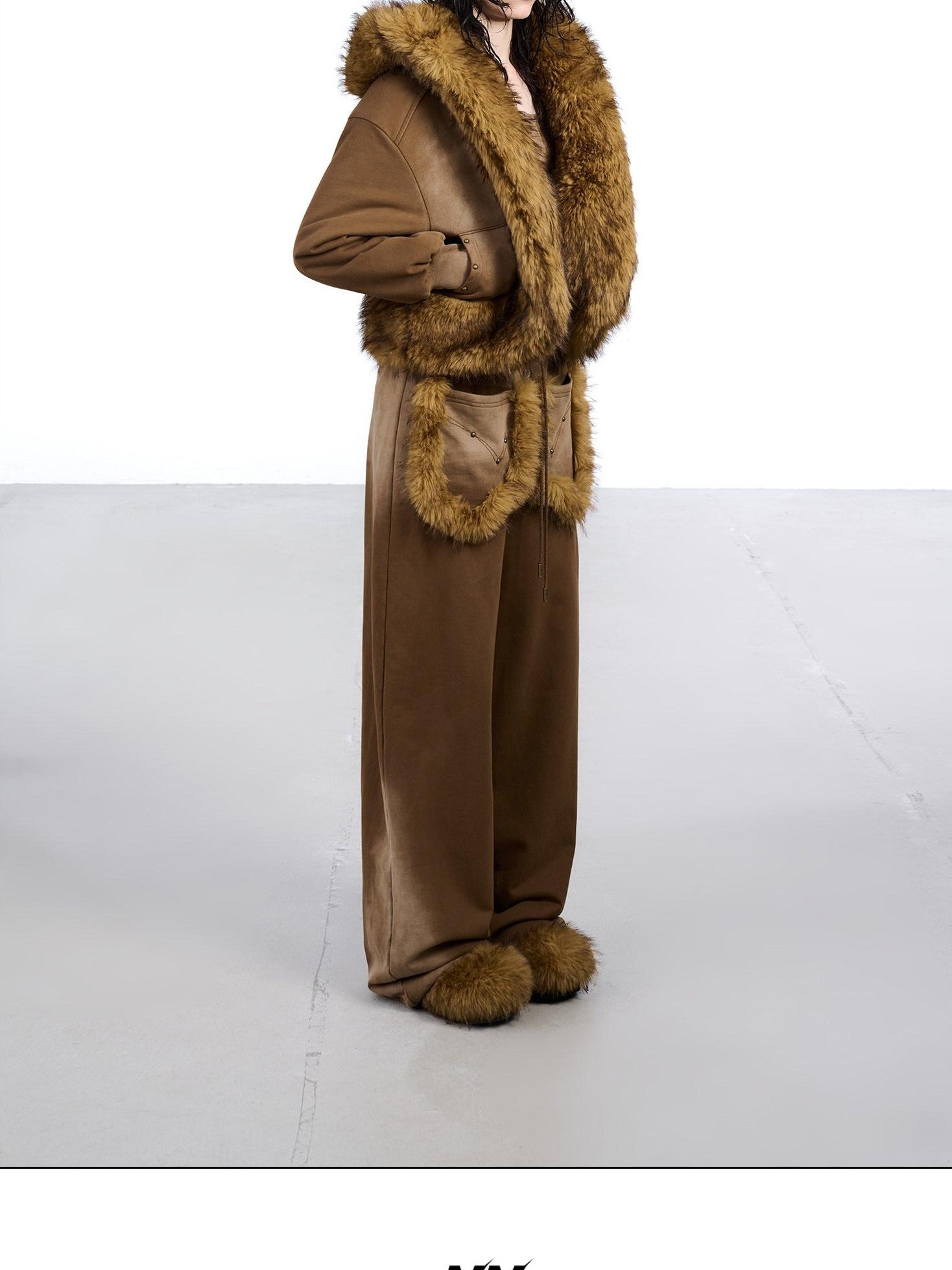 NORTH NODE Washed Faux Fur Patchwork Hooded Women&