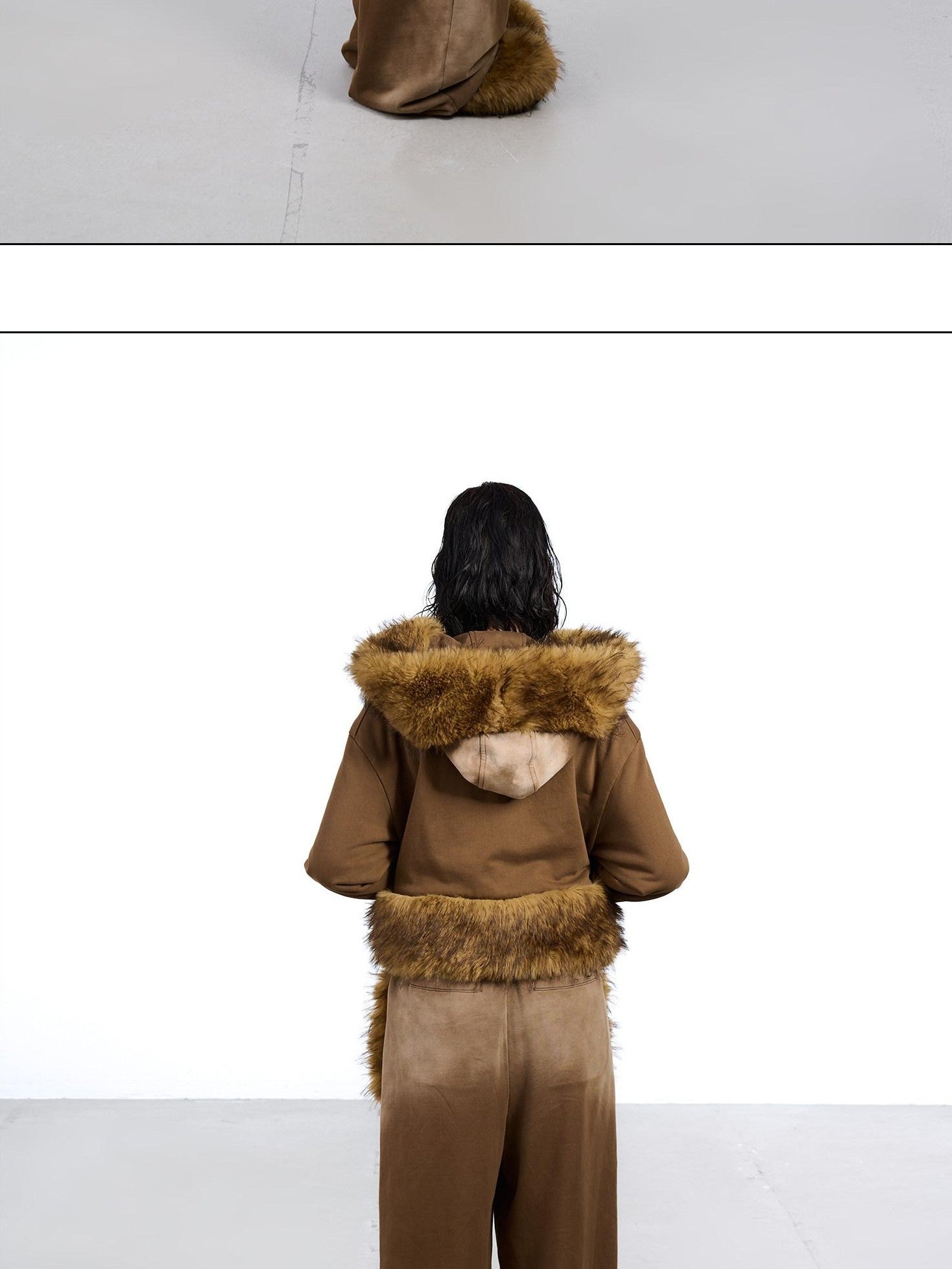 NORTH NODE Washed Faux Fur Patchwork Hooded Women&