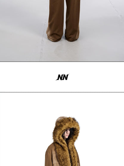 NORTH NODE Washed Faux Fur Patchwork Hooded Women&