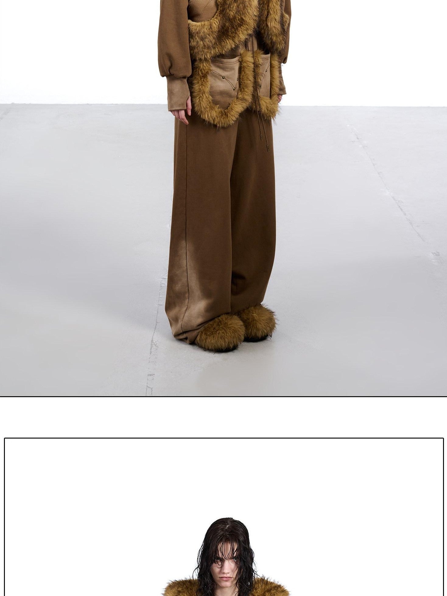 NORTH NODE Washed Faux Fur Patchwork Hooded Women&