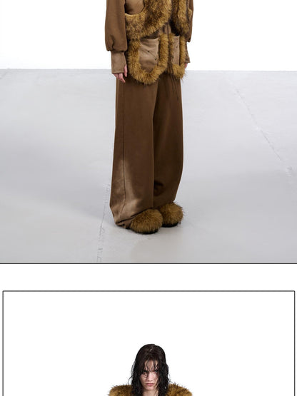 NORTH NODE Washed Faux Fur Patchwork Hooded Women&