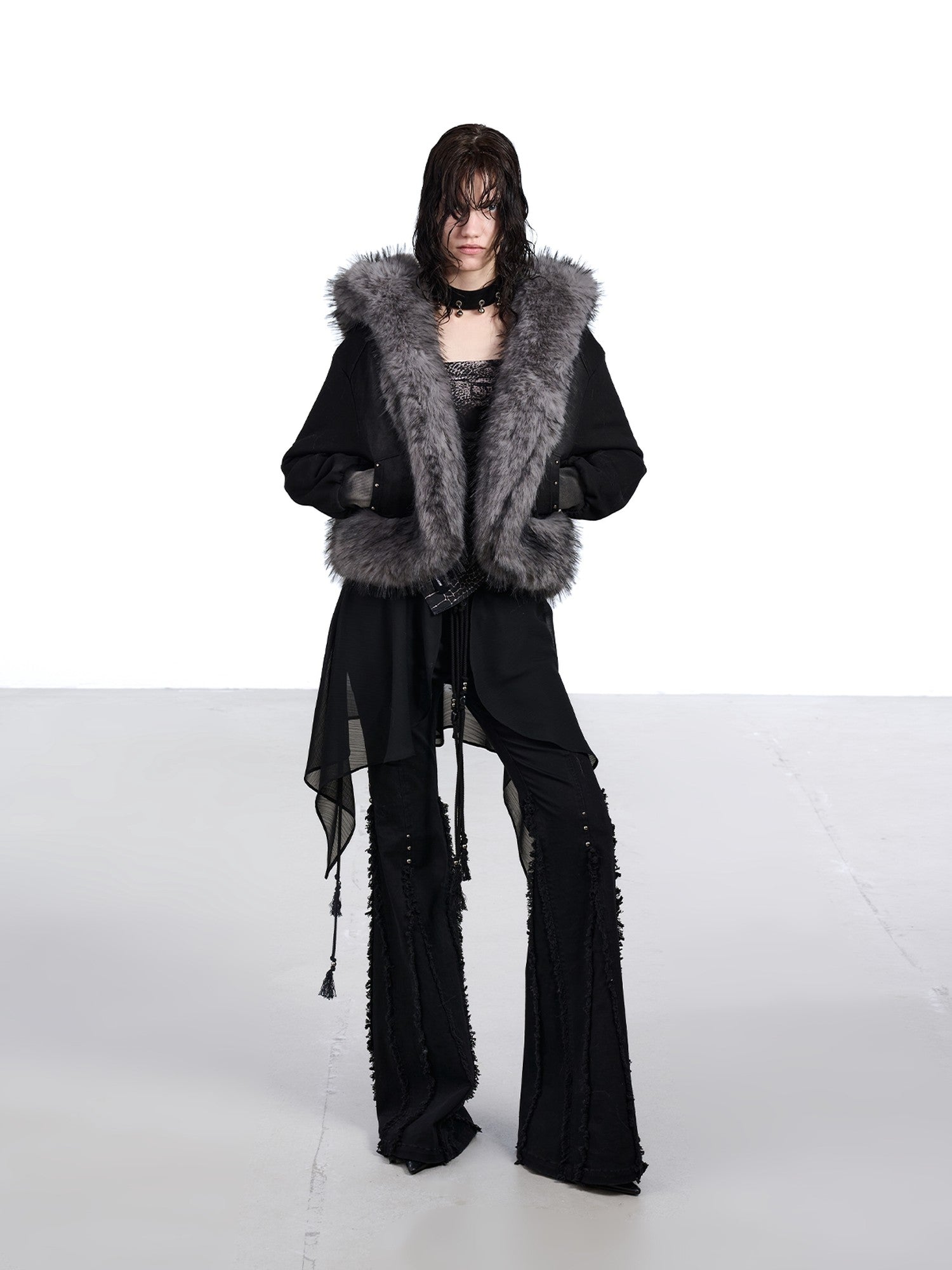NORTH NODE Washed Faux Fur Patchwork Hooded Women&
