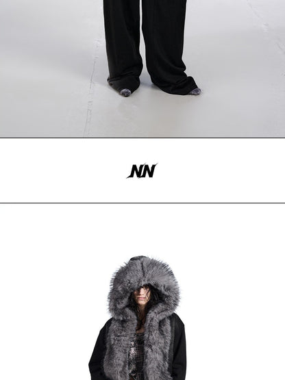 NORTH NODE Washed Faux Fur Patchwork Hooded Women&