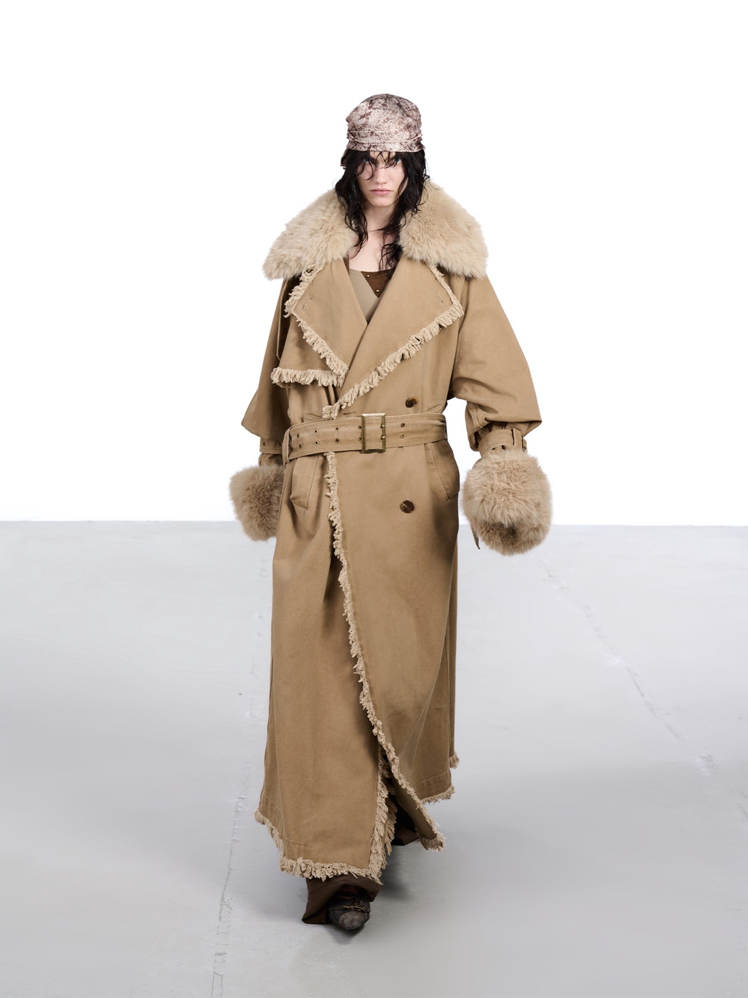 NORTH NODE Washed Fur Collar Detachable Inner Fur Lining Women&