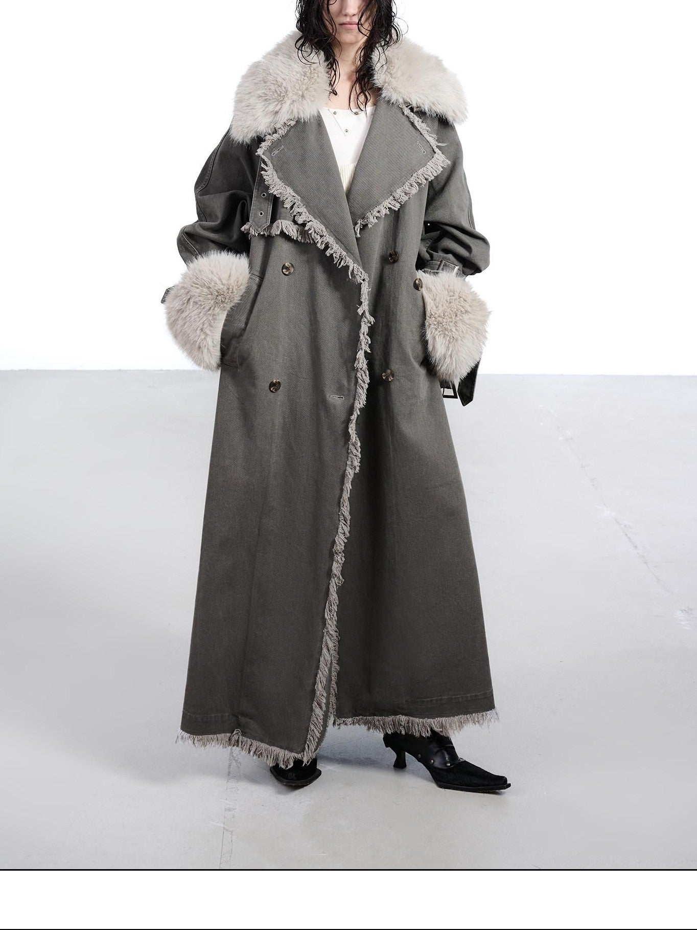 NORTH NODE Washed Fur Collar Detachable Inner Fur Lining Women&