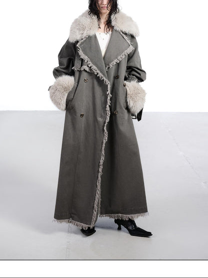 NORTH NODE Washed Fur Collar Detachable Inner Fur Lining Women&