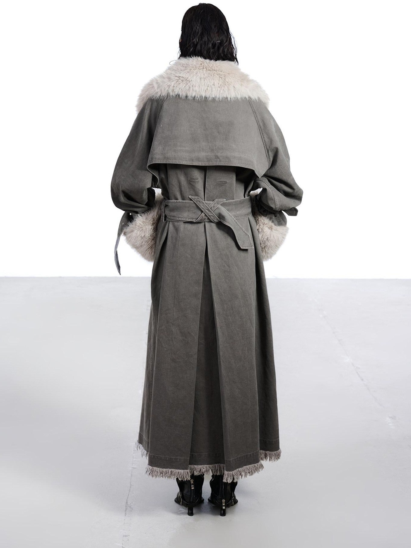 NORTH NODE Washed Fur Collar Detachable Inner Fur Lining Women&