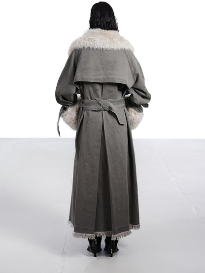 NORTH NODE Washed Fur Collar Detachable Inner Fur Lining Women&