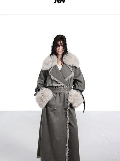 NORTH NODE Washed Fur Collar Detachable Inner Fur Lining Women&