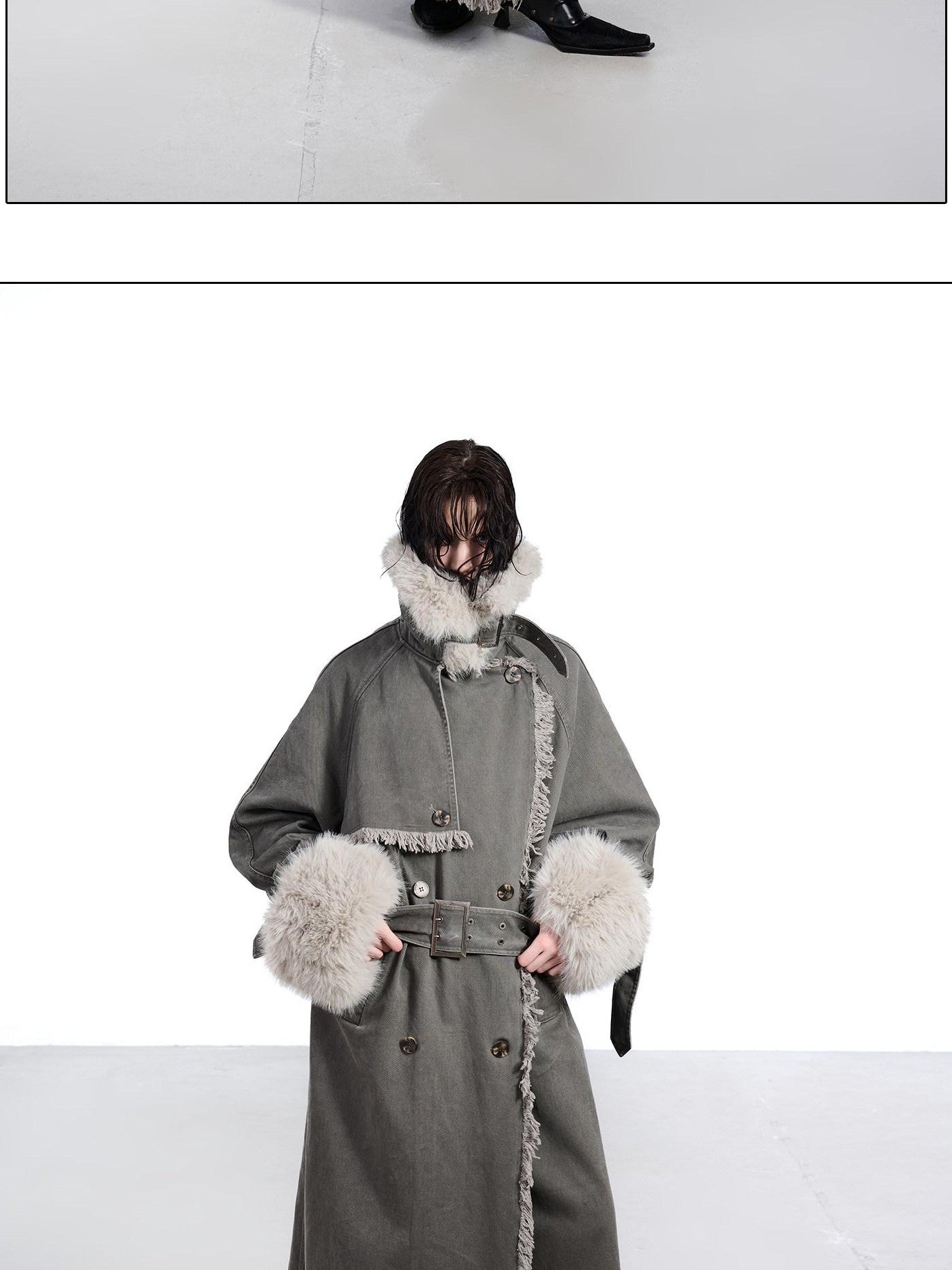 NORTH NODE Washed Fur Collar Detachable Inner Fur Lining Women&