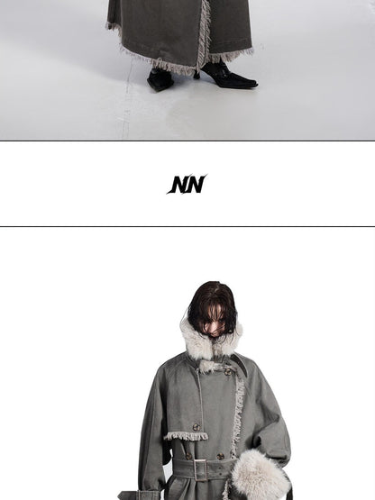 NORTH NODE Washed Fur Collar Detachable Inner Fur Lining Women&