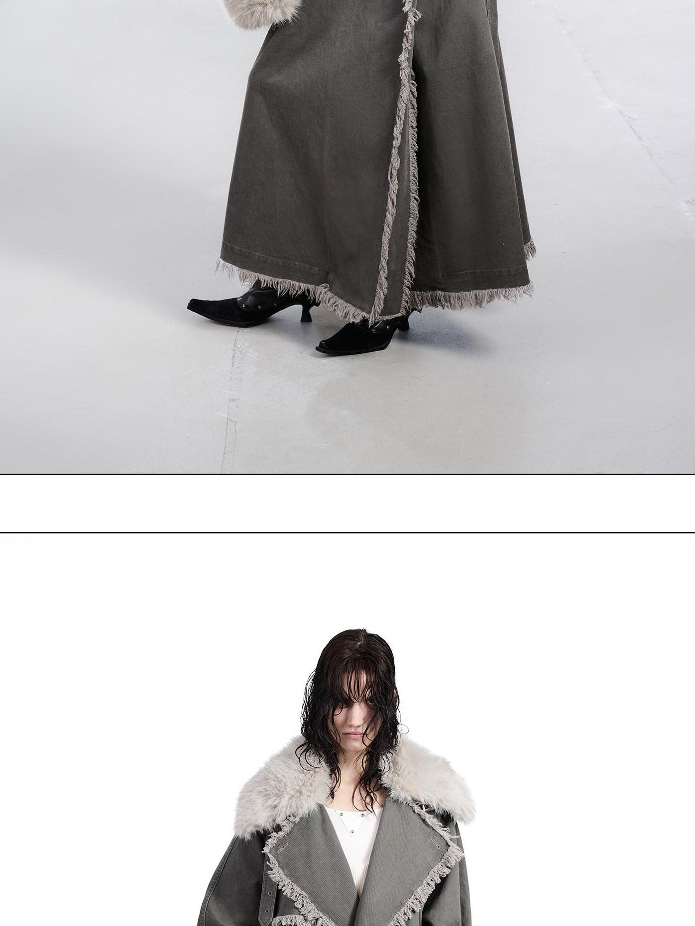 NORTH NODE Washed Fur Collar Detachable Inner Fur Lining Women&