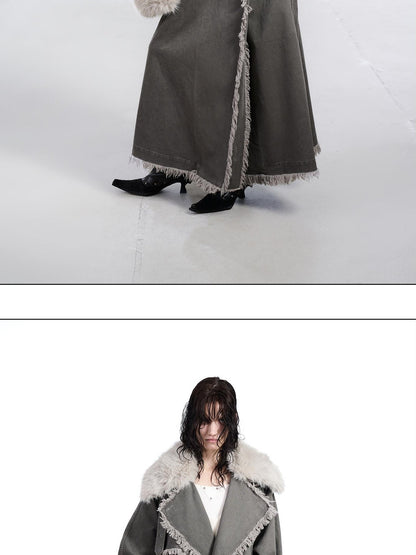 NORTH NODE Washed Fur Collar Detachable Inner Fur Lining Women&