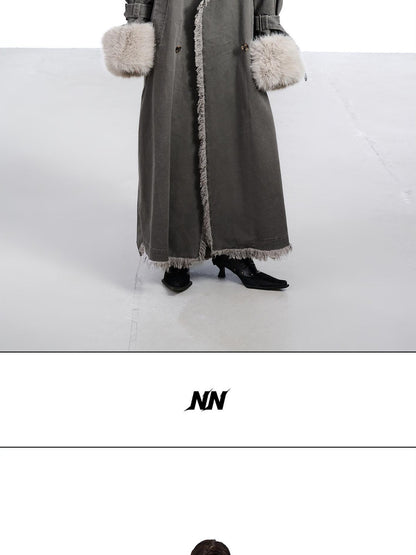NORTH NODE Washed Fur Collar Detachable Inner Fur Lining Women&