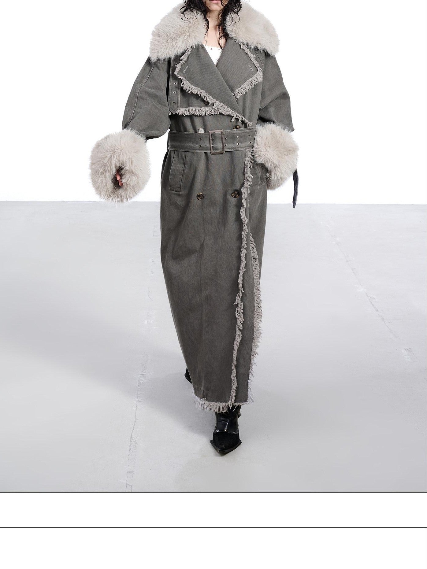 NORTH NODE Washed Fur Collar Detachable Inner Fur Lining Women&