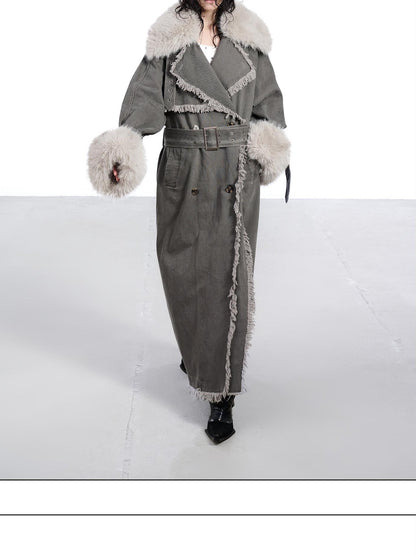 NORTH NODE Washed Fur Collar Detachable Inner Fur Lining Women&