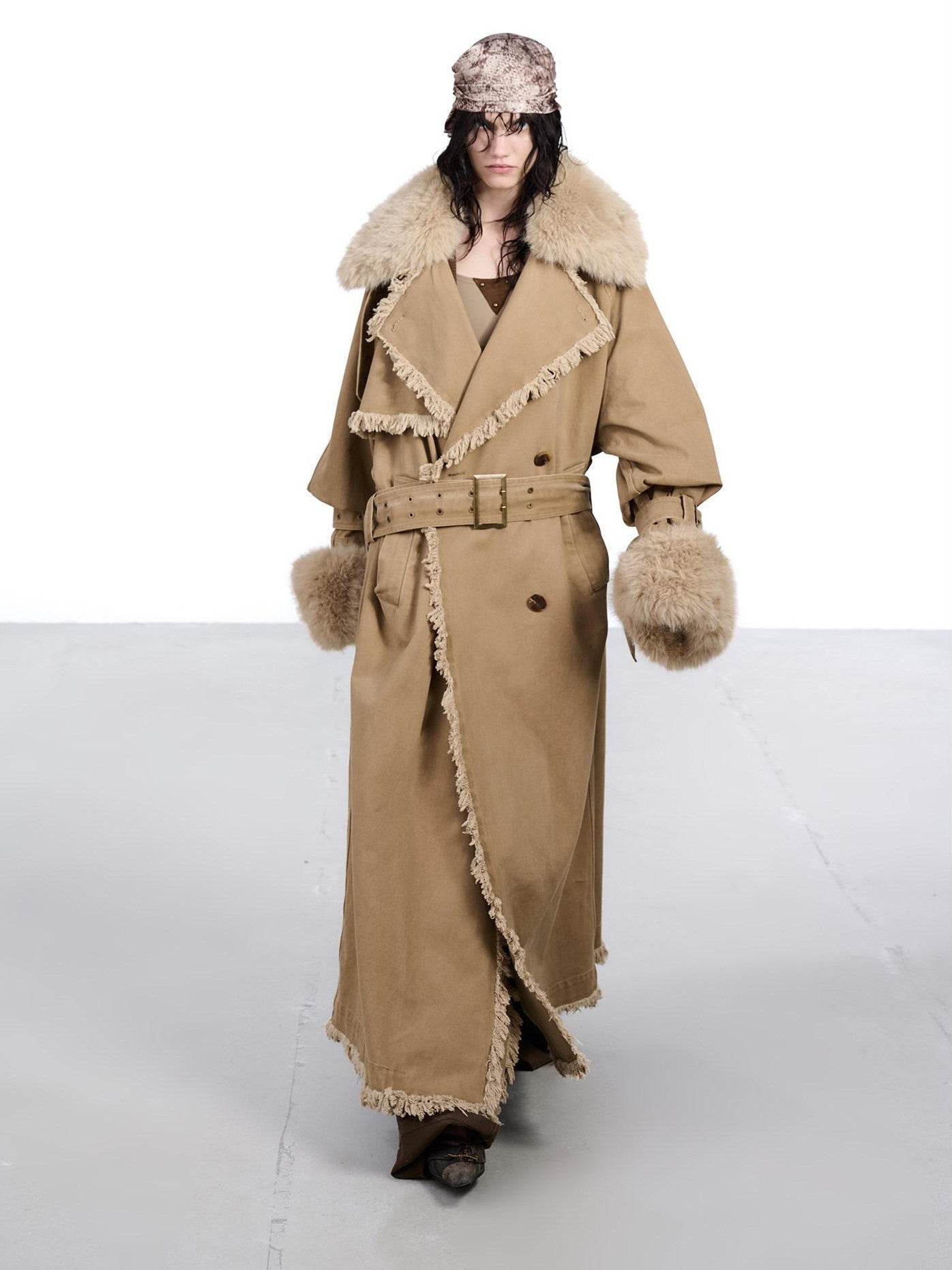 NORTH NODE Washed Fur Collar Detachable Inner Fur Lining Women&