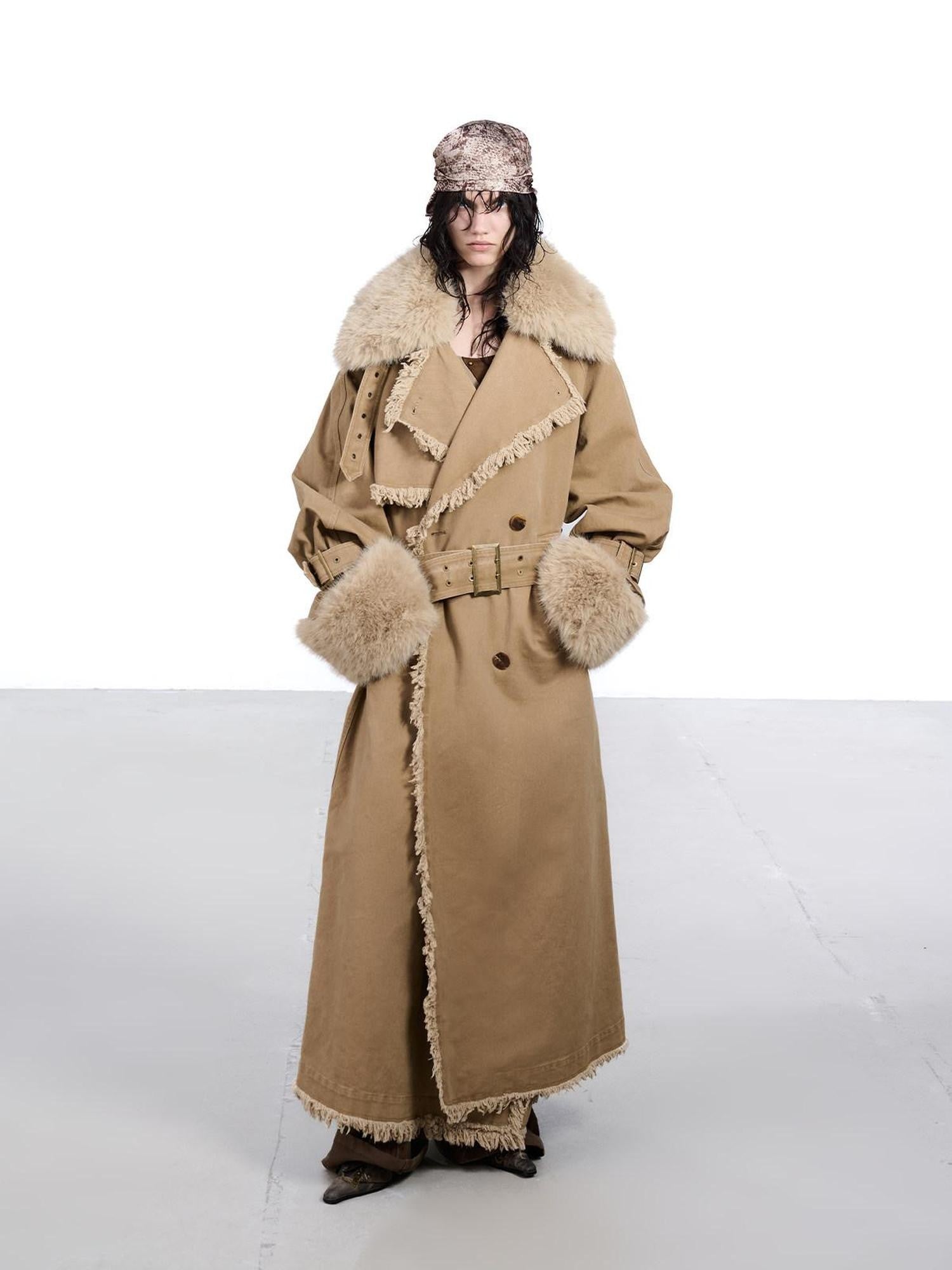 NORTH NODE Washed Fur Collar Detachable Inner Fur Lining Women&