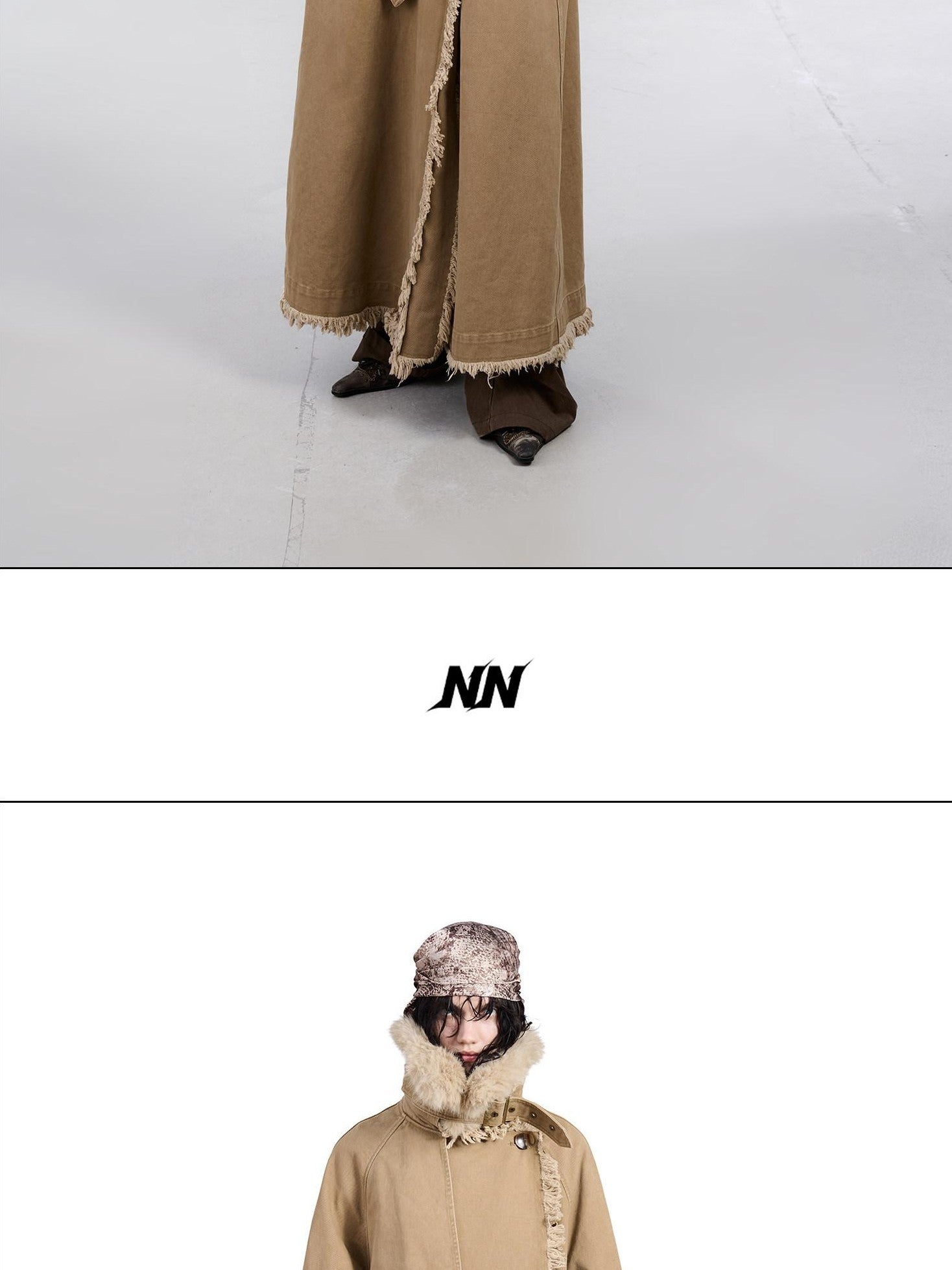 NORTH NODE Washed Fur Collar Detachable Inner Fur Lining Women&