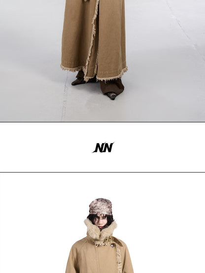 NORTH NODE Washed Fur Collar Detachable Inner Fur Lining Women&