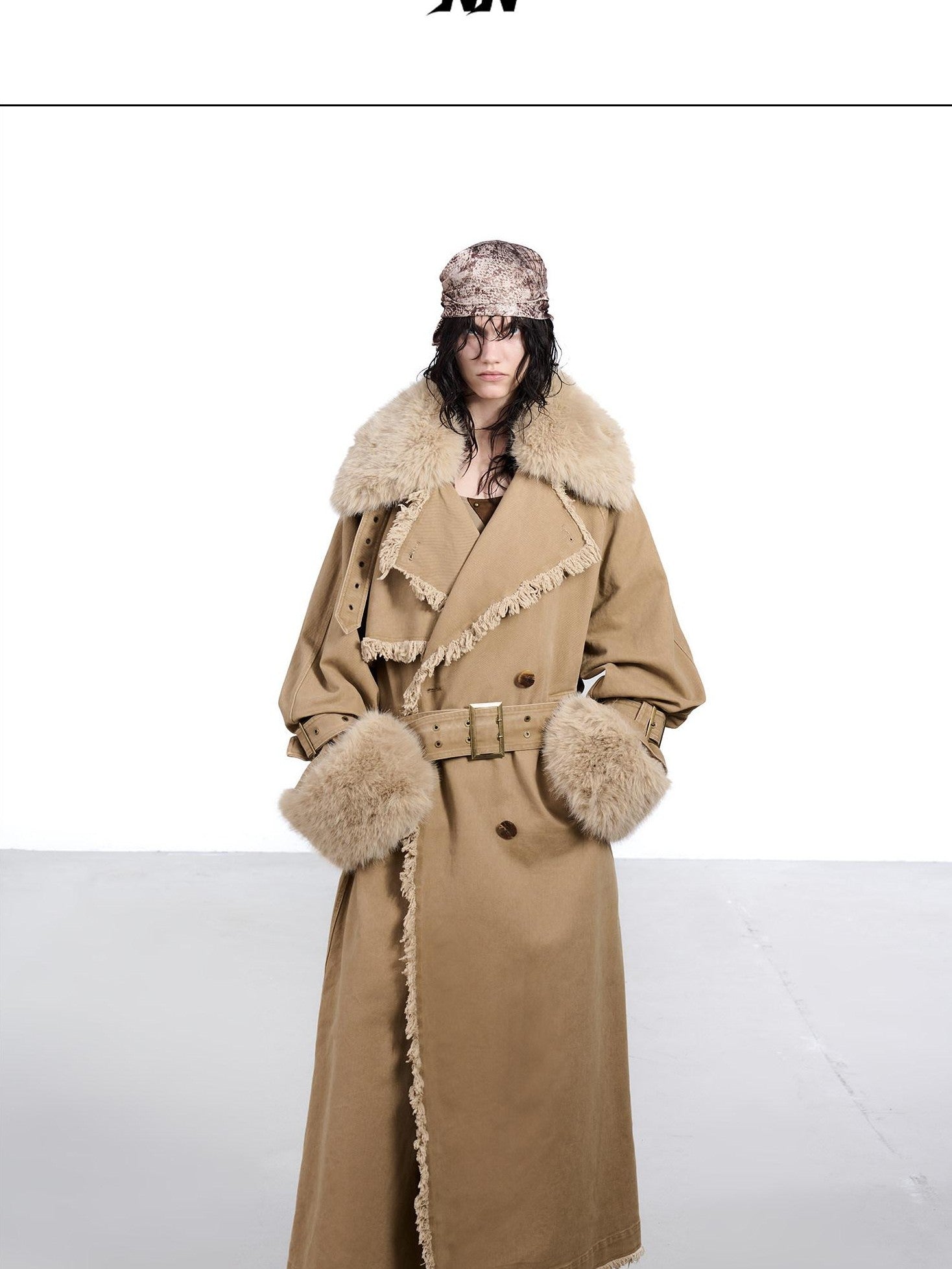 NORTH NODE Washed Fur Collar Detachable Inner Fur Lining Women&