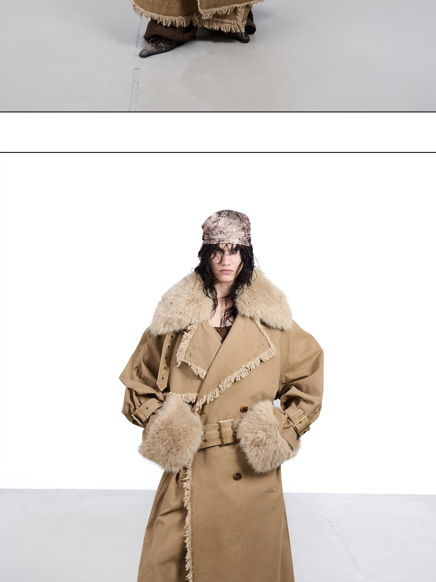 NORTH NODE Washed Fur Collar Detachable Inner Fur Lining Women&