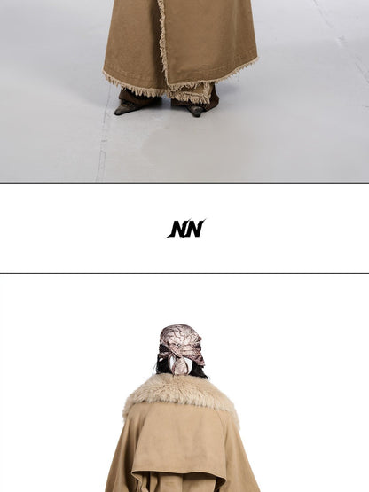 NORTH NODE Washed Fur Collar Detachable Inner Fur Lining Women&