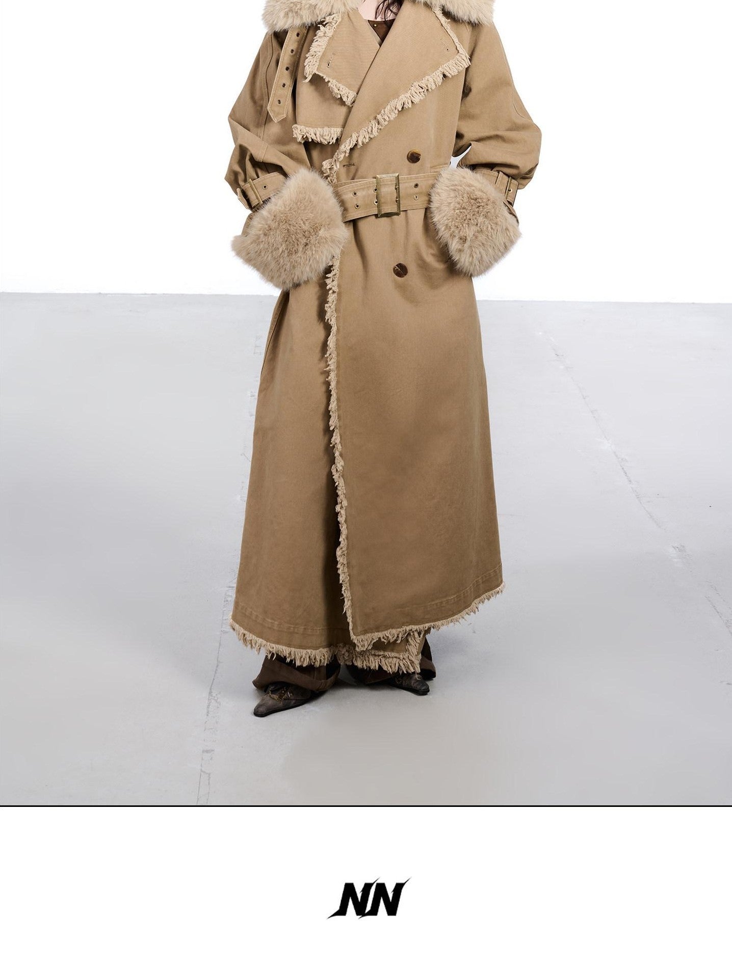 NORTH NODE Washed Fur Collar Detachable Inner Fur Lining Women&