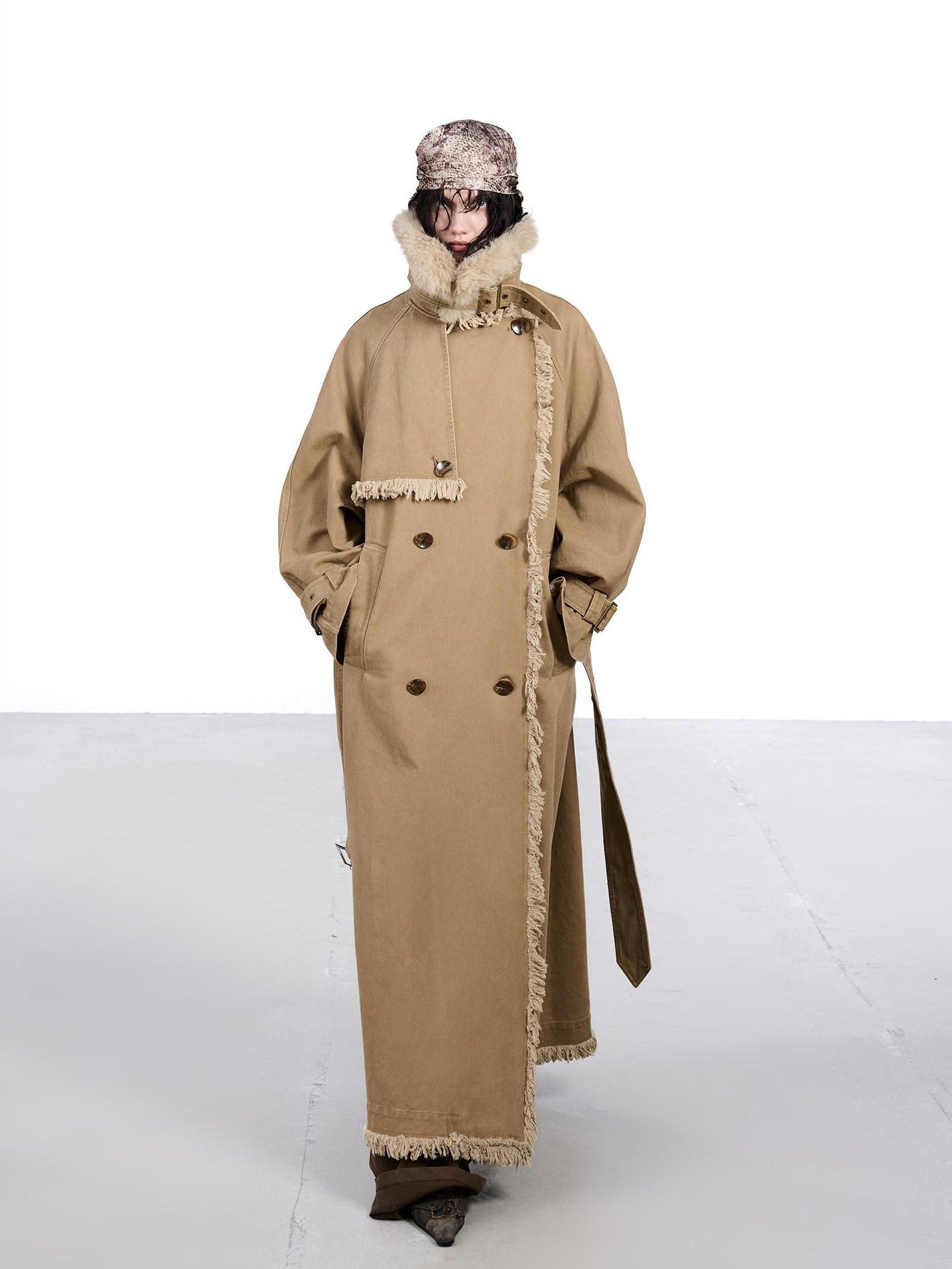 NORTH NODE Washed Fur Collar Detachable Inner Fur Lining Women&