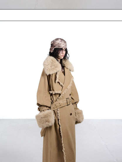 NORTH NODE Washed Fur Collar Detachable Inner Fur Lining Women&