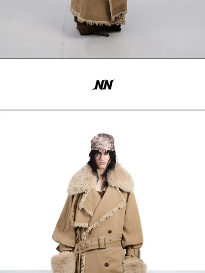 NORTH NODE Washed Fur Collar Detachable Inner Fur Lining Women&