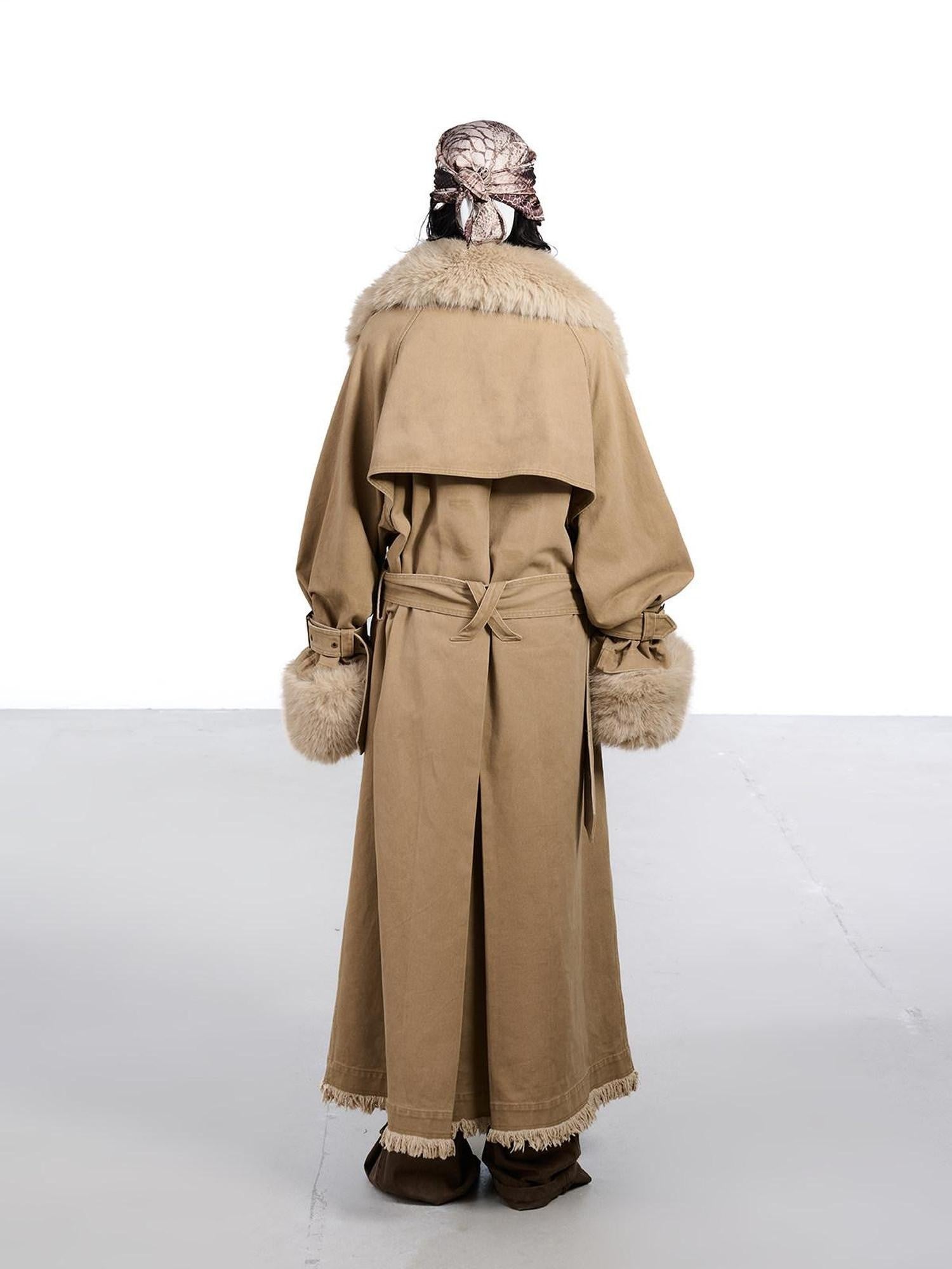 NORTH NODE Washed Fur Collar Detachable Inner Fur Lining Women&