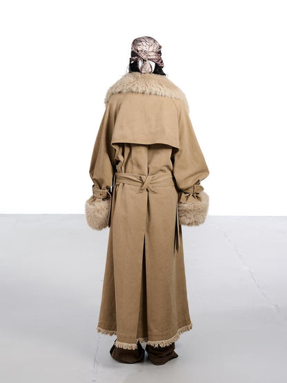 NORTH NODE Washed Fur Collar Detachable Inner Fur Lining Women&