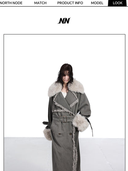 NORTH NODE Washed Fur Collar Detachable Inner Fur Lining Women&