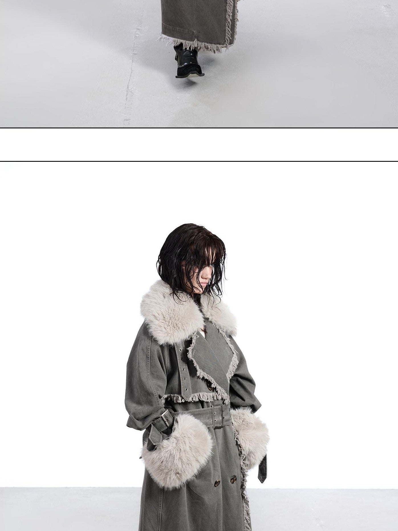 NORTH NODE Washed Fur Collar Detachable Inner Fur Lining Women&