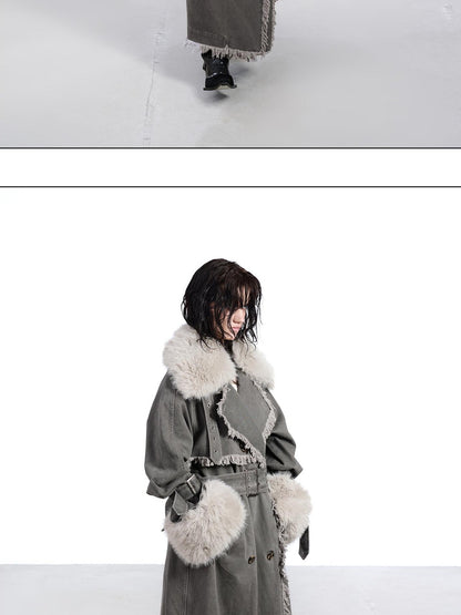 NORTH NODE Washed Fur Collar Detachable Inner Fur Lining Women&