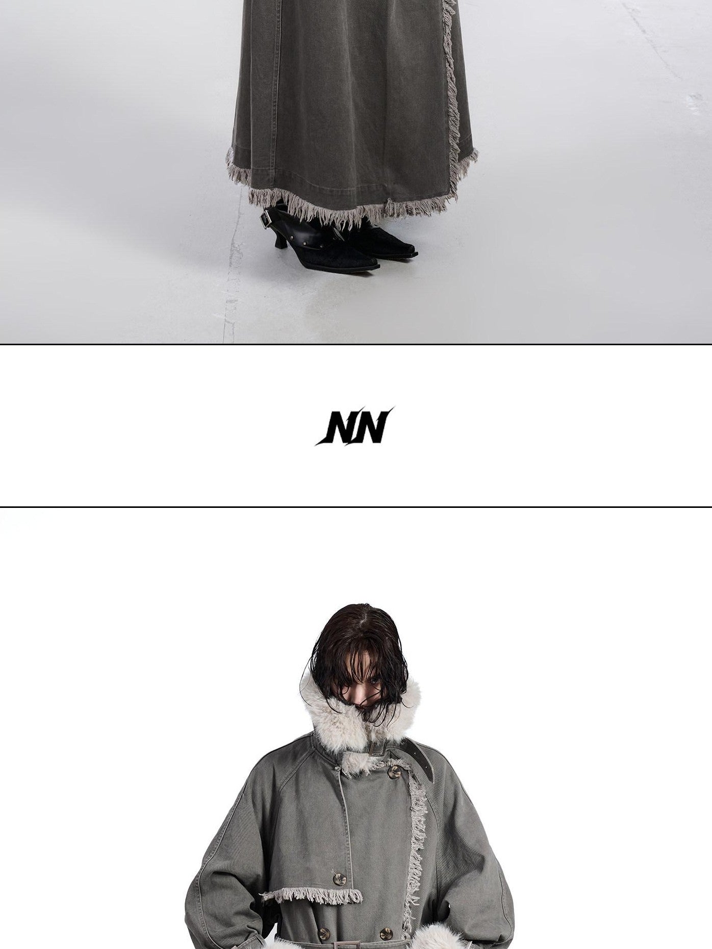 NORTH NODE Washed Fur Collar Detachable Inner Fur Lining Women&