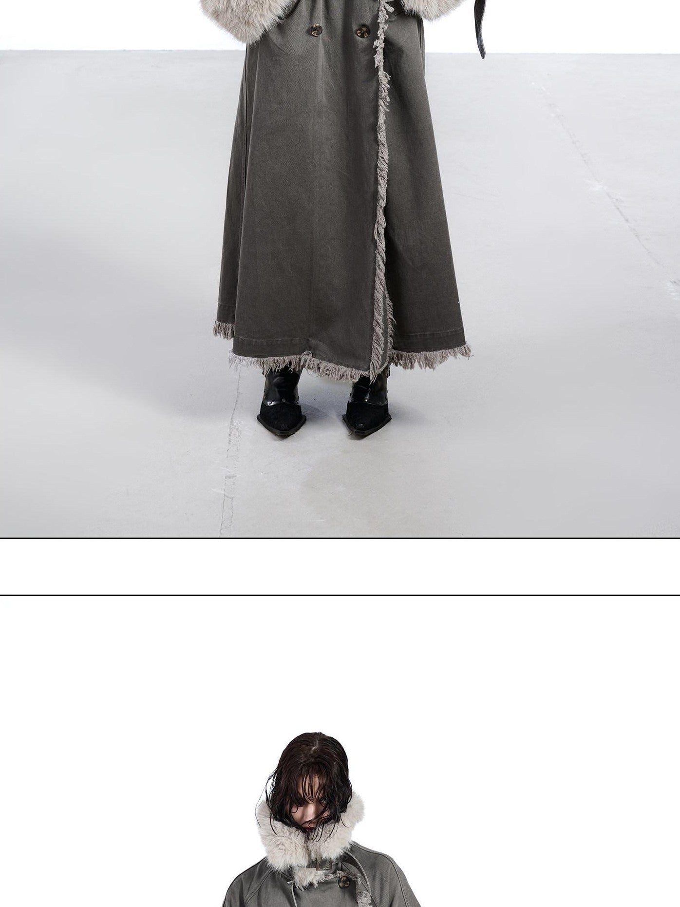 NORTH NODE Washed Fur Collar Detachable Inner Fur Lining Women&