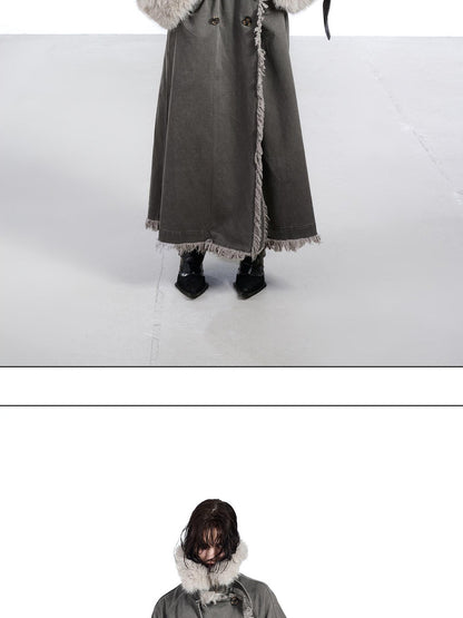 NORTH NODE Washed Fur Collar Detachable Inner Fur Lining Women&