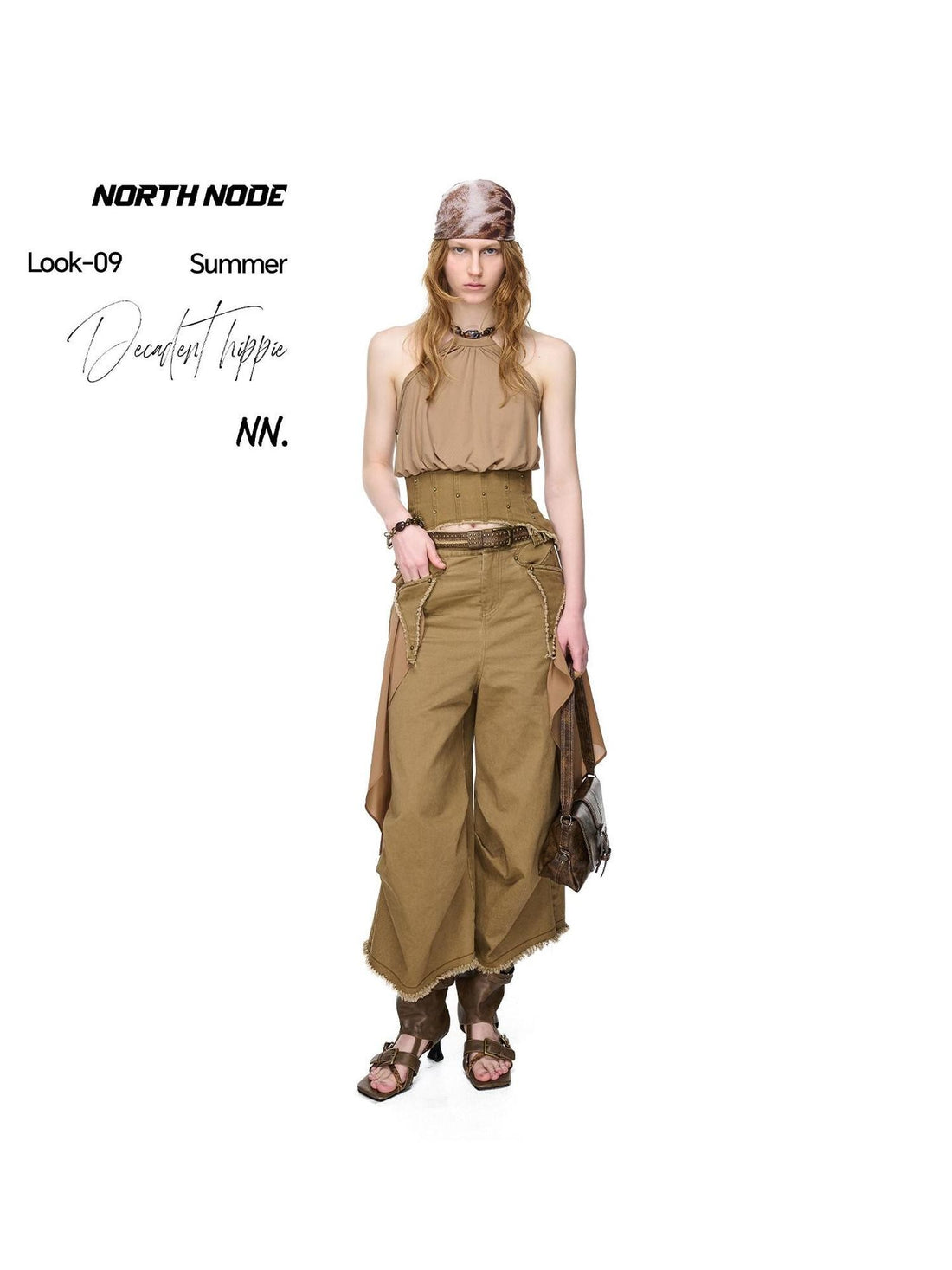 NORTH NODE Washed Gabardine Patchwork Cinched Waist Women&