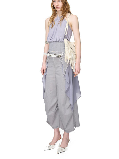 NORTH NODE Washed Gabardine Patchwork Cinched Waist Women&