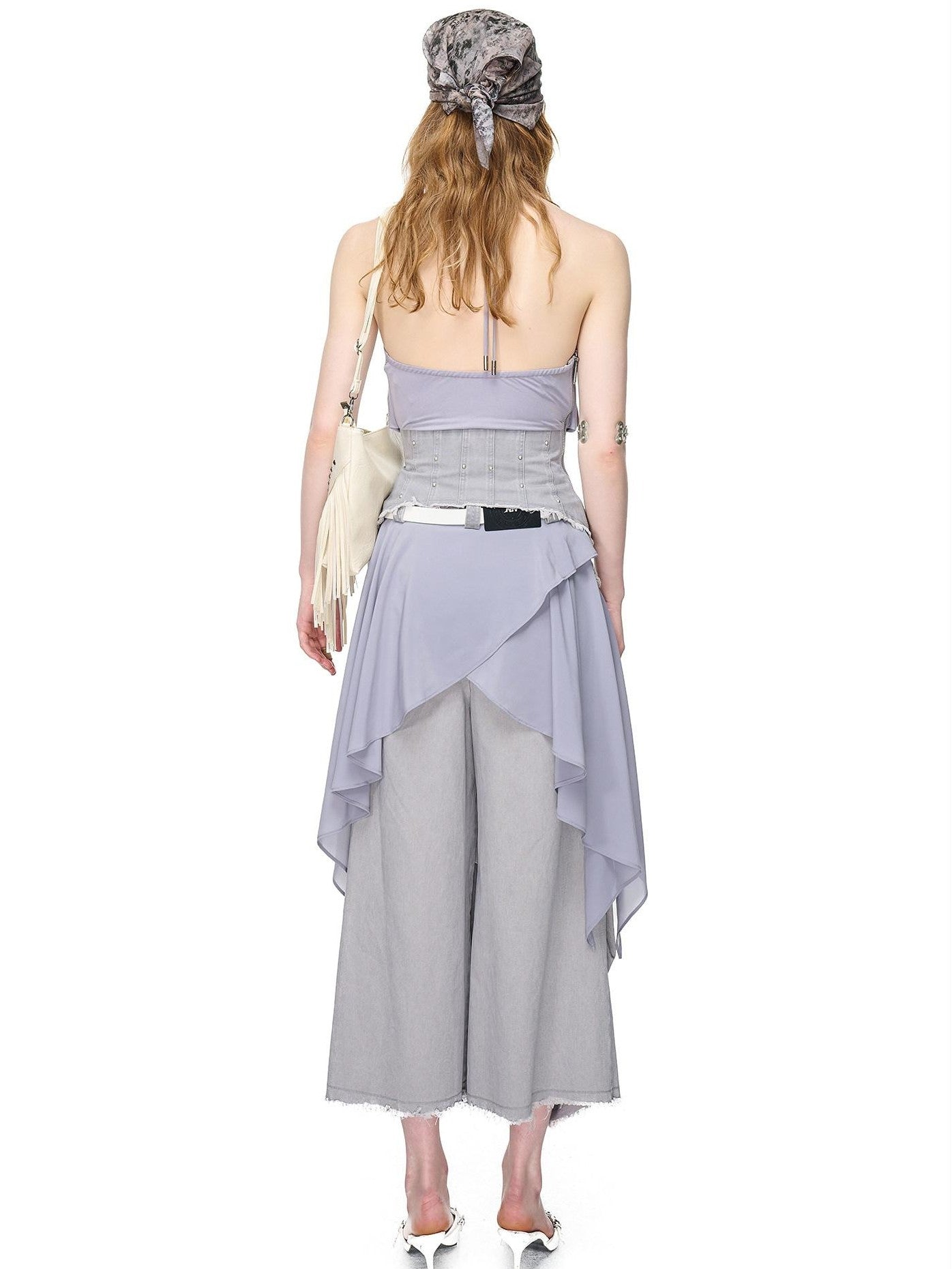 NORTH NODE Washed Gabardine Patchwork Cinched Waist Women&