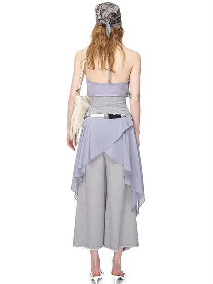 NORTH NODE Washed Gabardine Patchwork Cinched Waist Women&