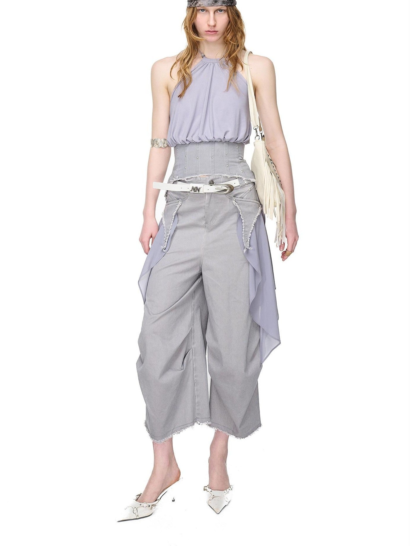 NORTH NODE Washed Gabardine Patchwork Cinched Waist Women&