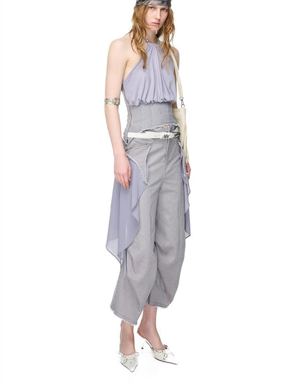 NORTH NODE Washed Gabardine Patchwork Cinched Waist Women&