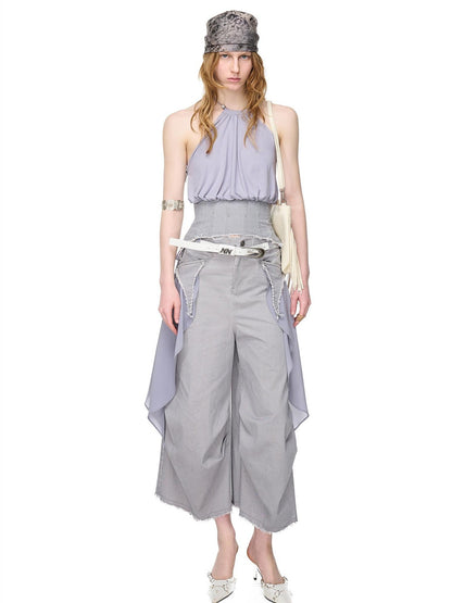 NORTH NODE Washed Gabardine Patchwork Cinched Waist Women&