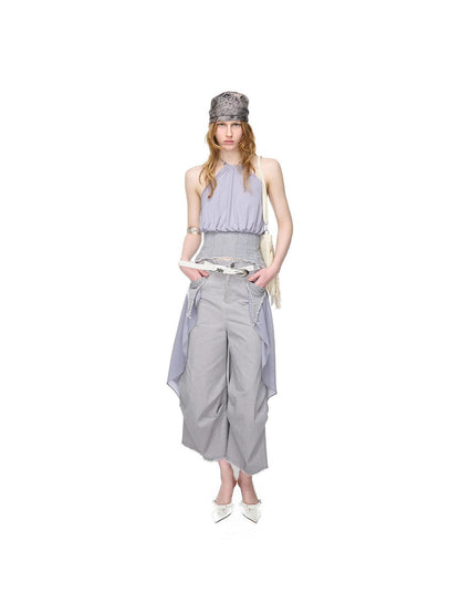 NORTH NODE Washed Gabardine Patchwork Cinched Waist Women&