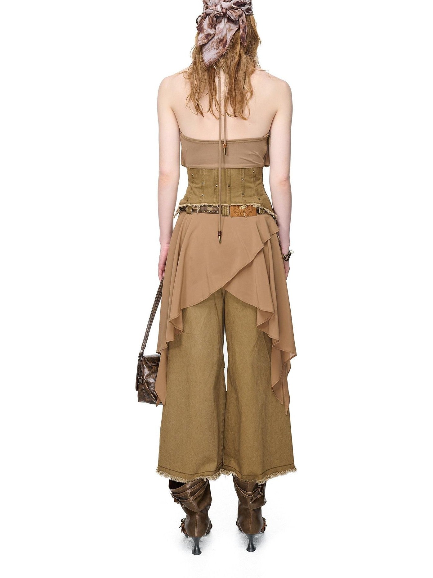 NORTH NODE Washed Gabardine Patchwork Cinched Waist Women&