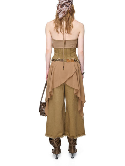 NORTH NODE Washed Gabardine Patchwork Cinched Waist Women&