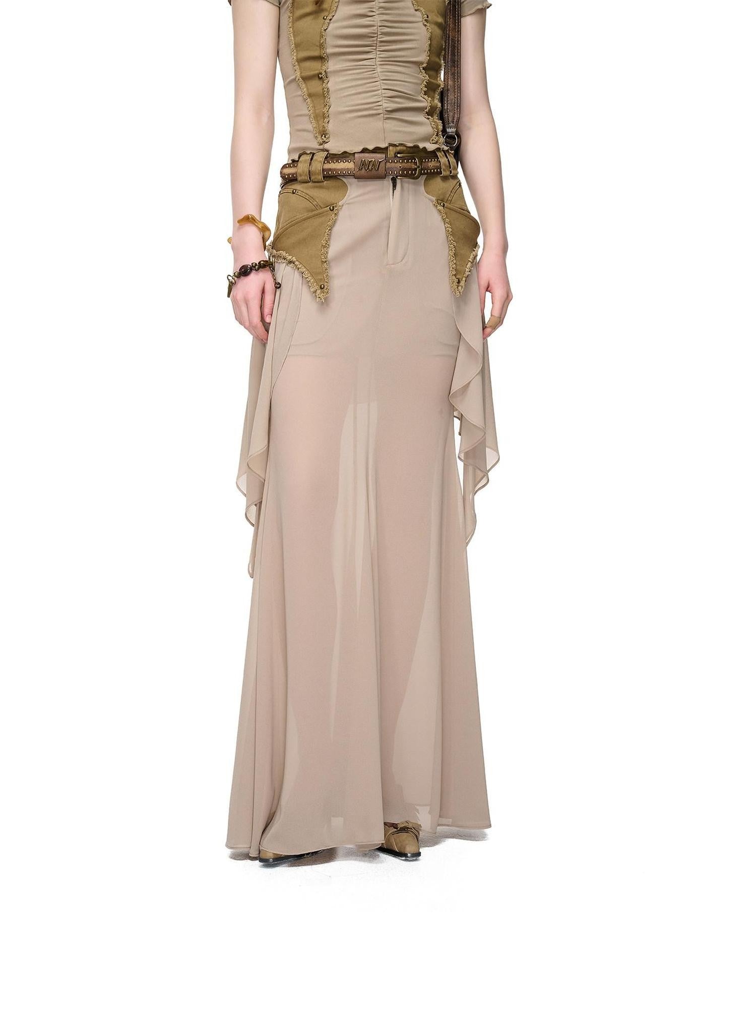 NORTH NODE Washed Khaki Panelled Ruffle Aline Women&